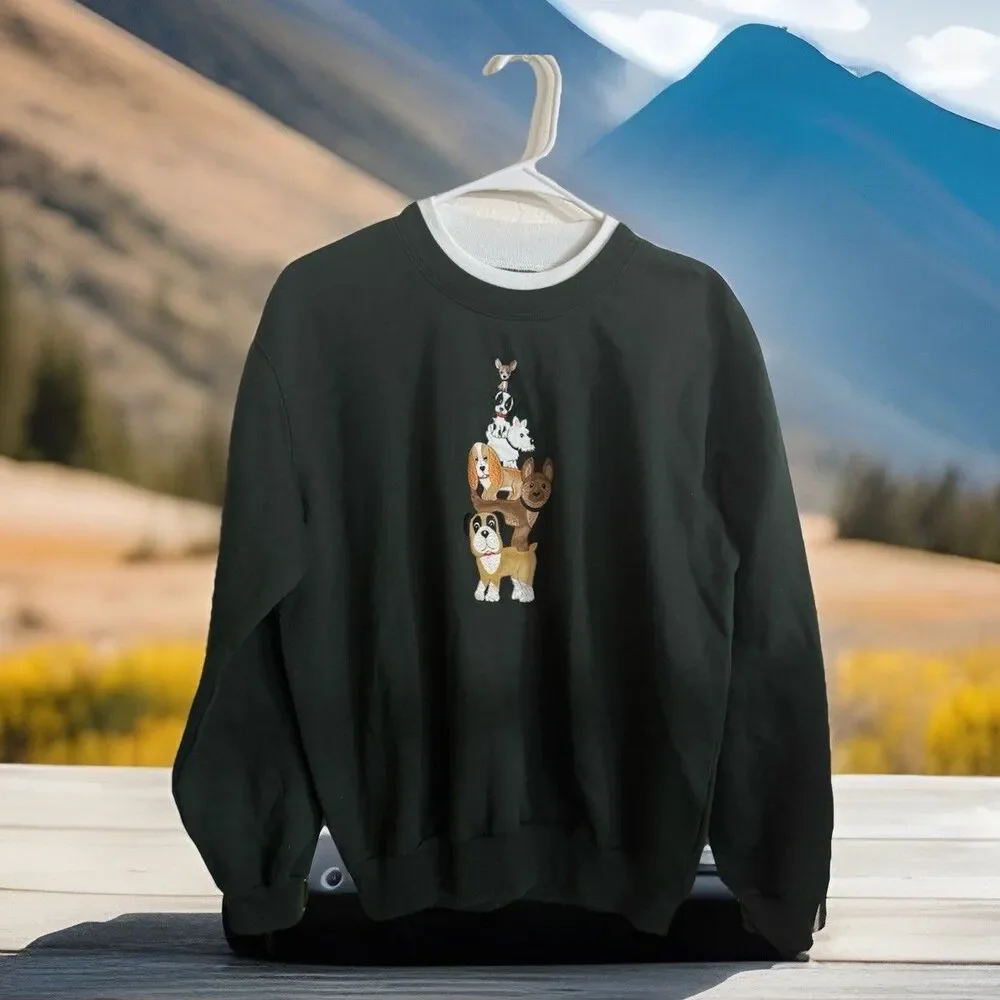 Y2K Decorated Originals M Sweatshirt Embroidered Stacker Dogs Metallic BOHO